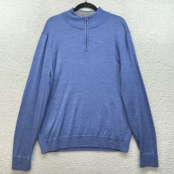 Nordstrom Sweater Mens Extra Large Blue 1/4 Zip Pullover Merino Wool Long Sleeve - Picture 1 of 14